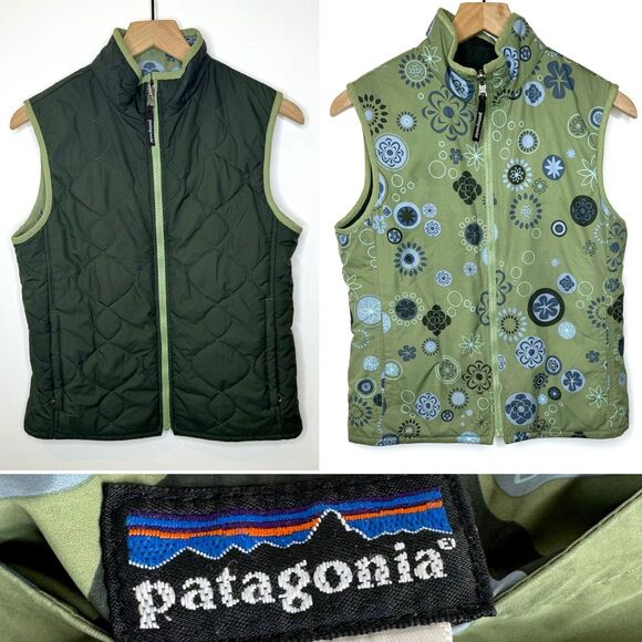 Patagonia Jackets & Blazers - Patagonia Puffer Vest reversible green flower pattern size small